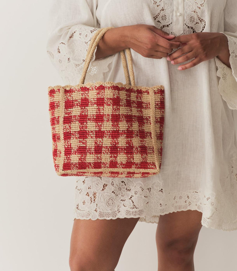 DÔEN Bags | Petite Mathilde Bag Red Gingham Raffia - Women