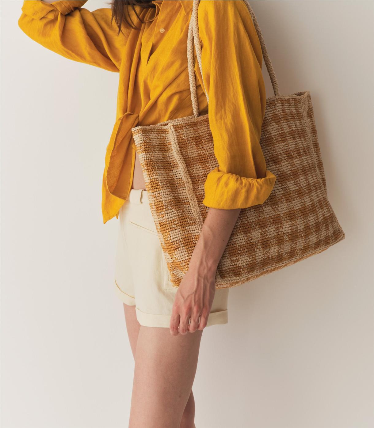 DÔEN Bags | Grande Mathilde Bag Mustard Gingham Raffia - Women