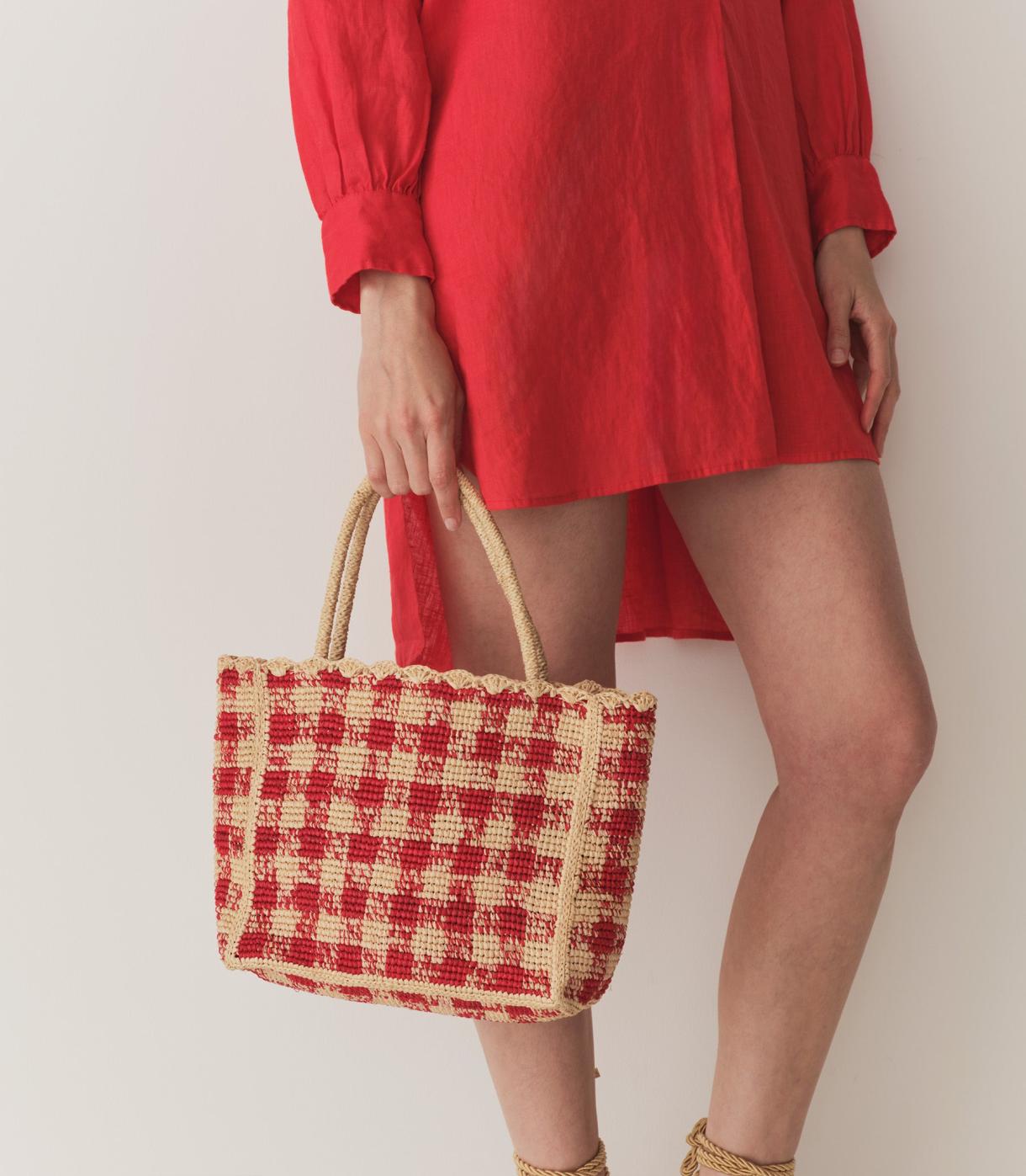 DÔEN Bags | Petite Mathilde Bag Red Gingham Raffia - Women