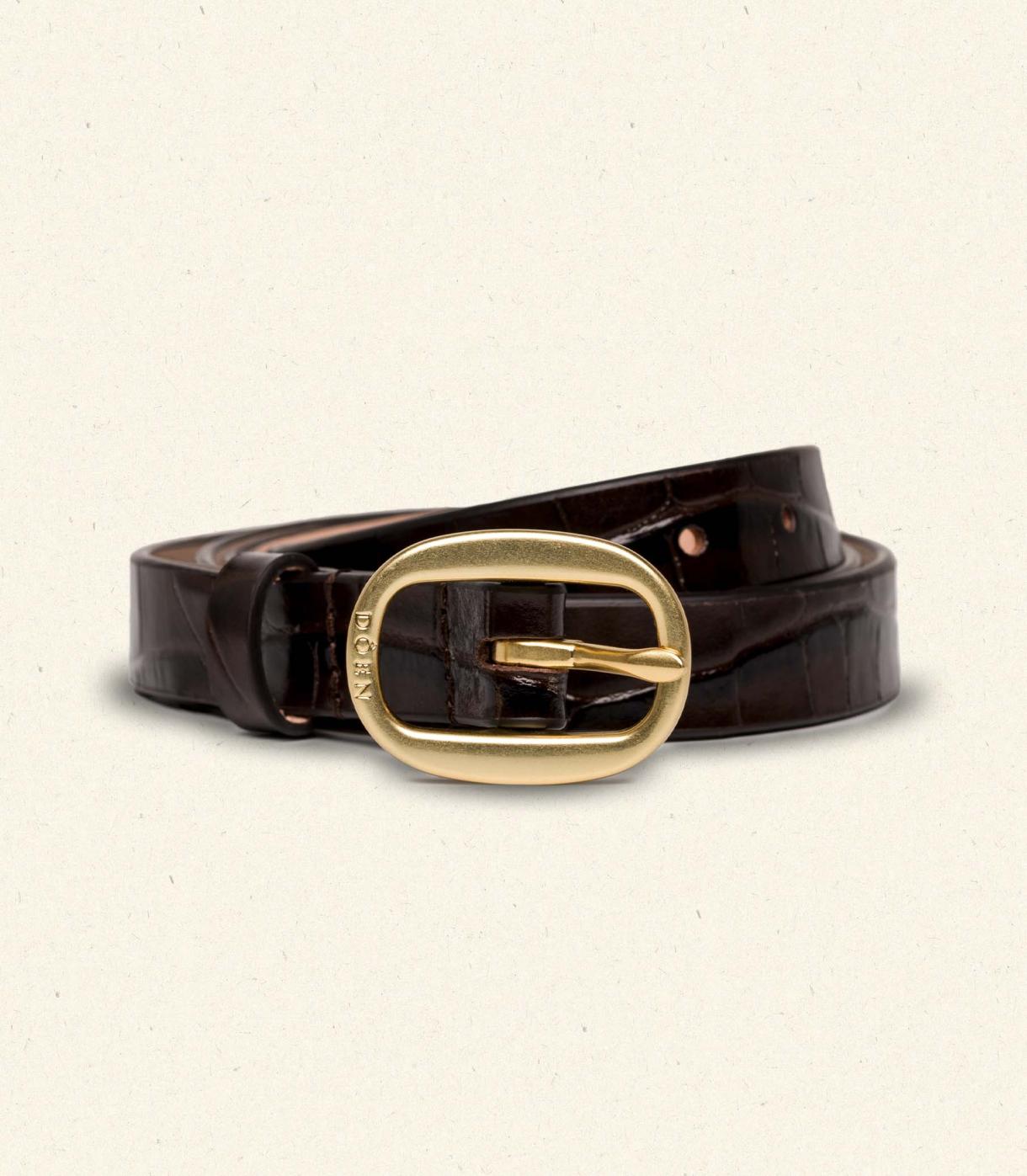 DÔEN Belts, Hats &amp; Gloves | Avi Slim Belt Brown Faux Croc - Women