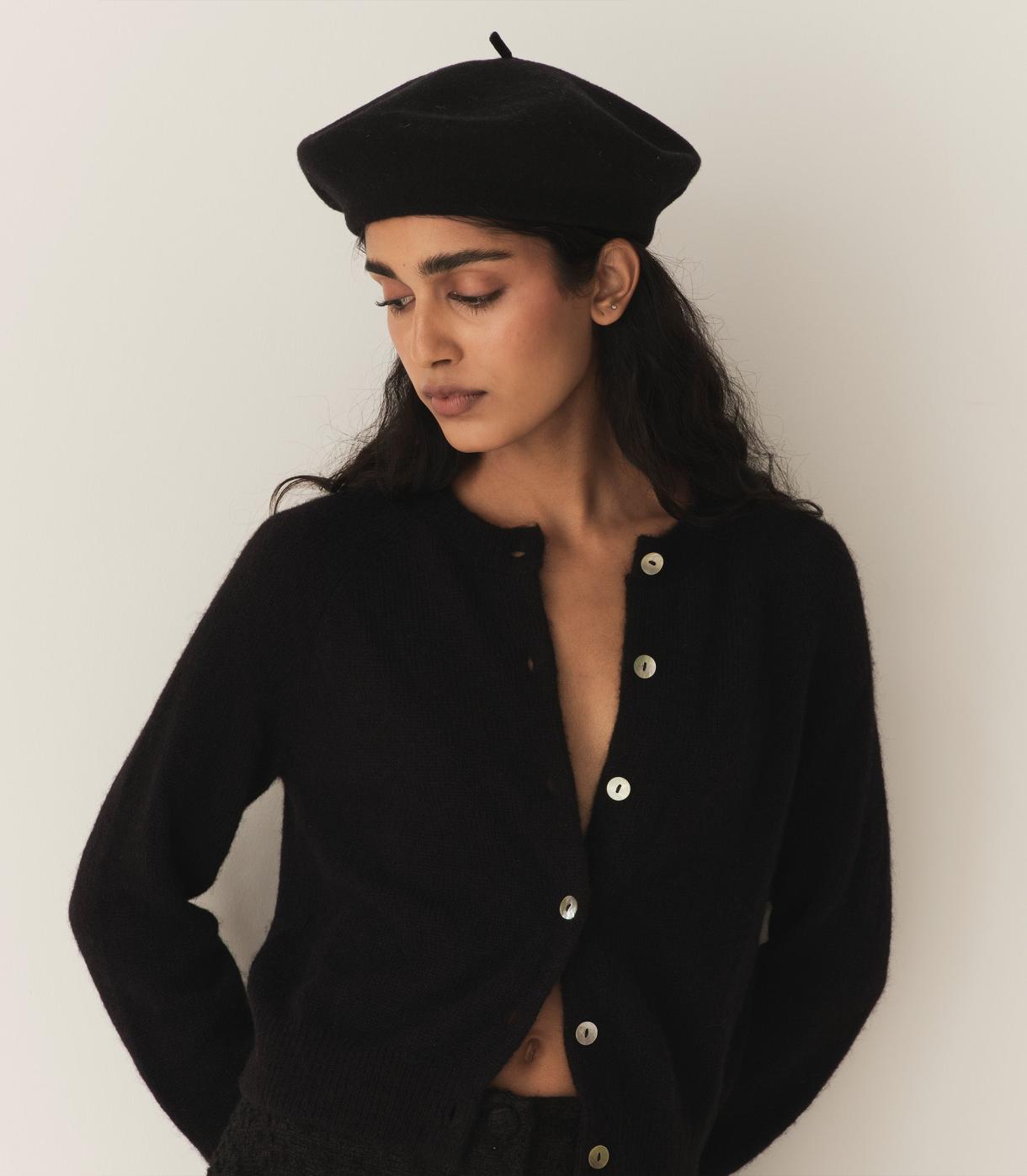DÔEN Belts, Hats &amp; Gloves | Georgianna Beret Black Wool - Women