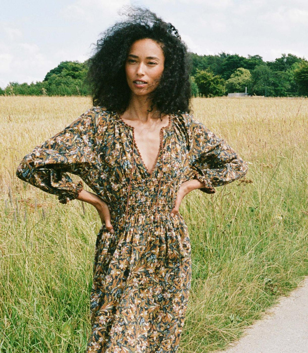 DÔEN Dresses | Delfina Dress Noir Narcissus Floral - Women