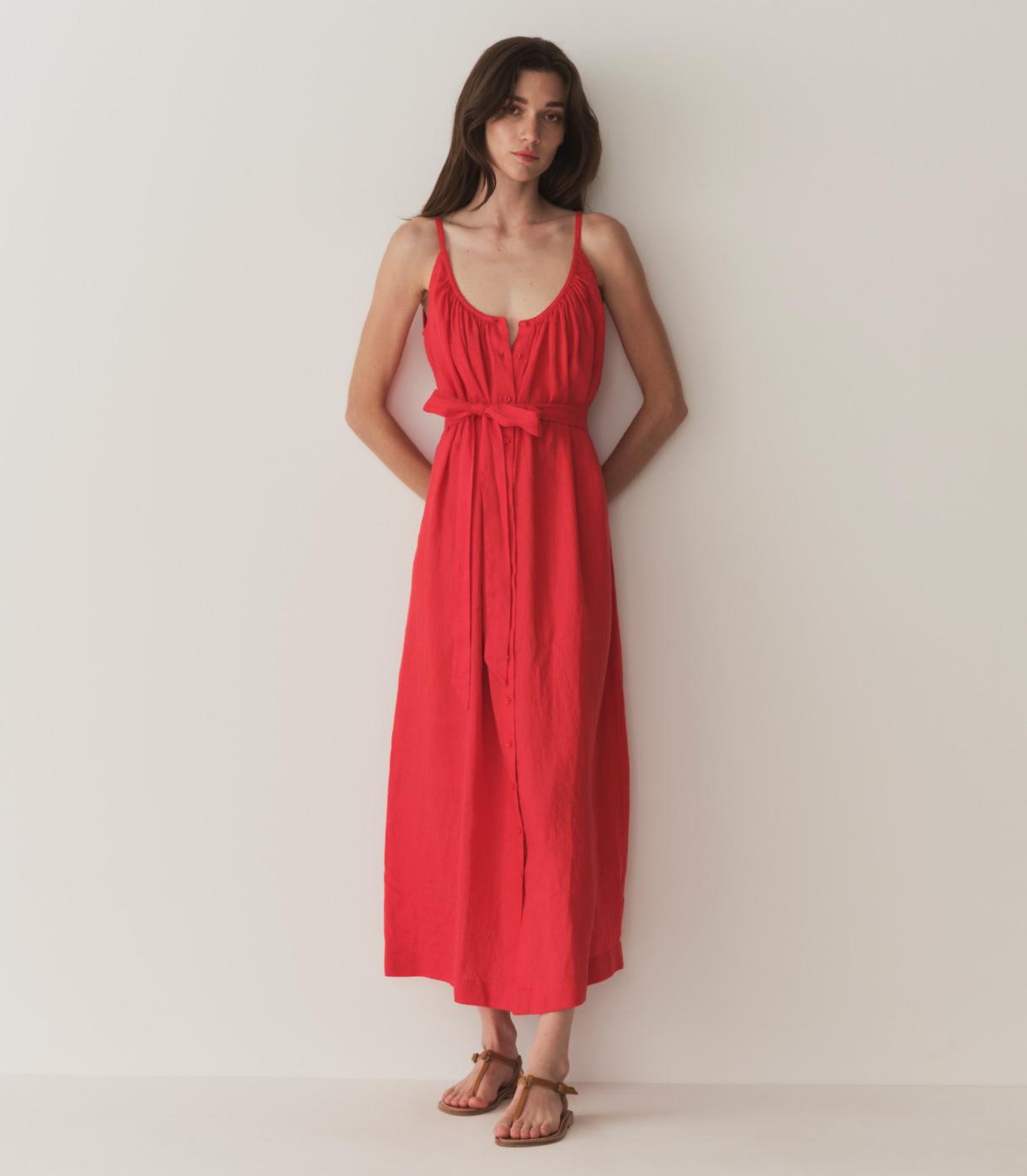 DÔEN Dresses | Nevita Linen Dress Scarlet - Women