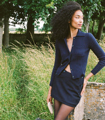 DÔEN Knitwear | Harrington Cardigan Navy - Women