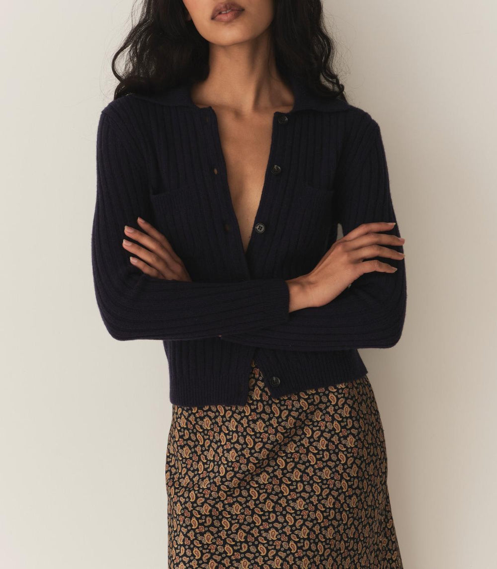 DÔEN Knitwear | Harrington Cardigan Navy - Women