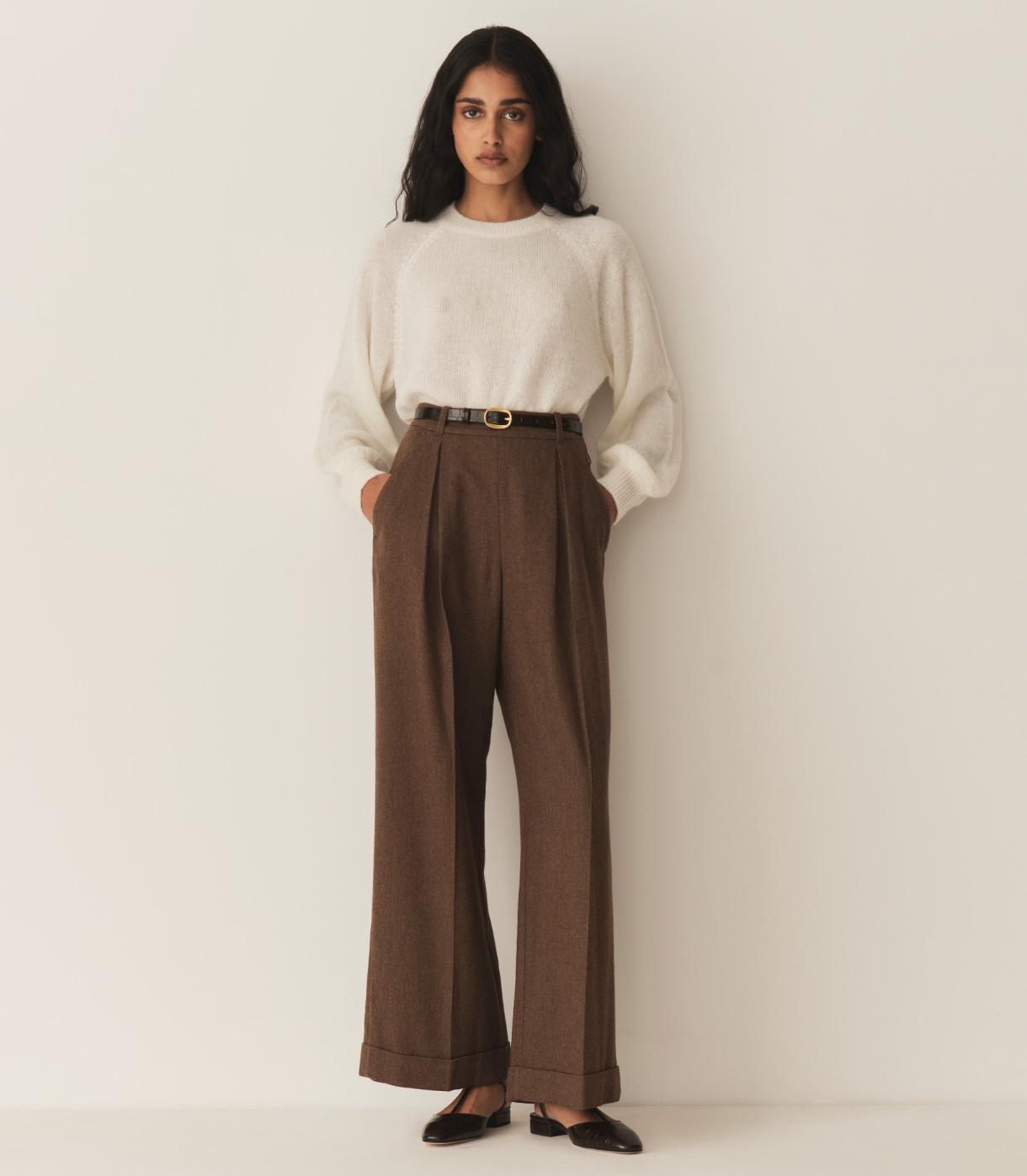 DÔEN Pants &amp; Shorts | Lawrence Pant Brown Herringbone - Women