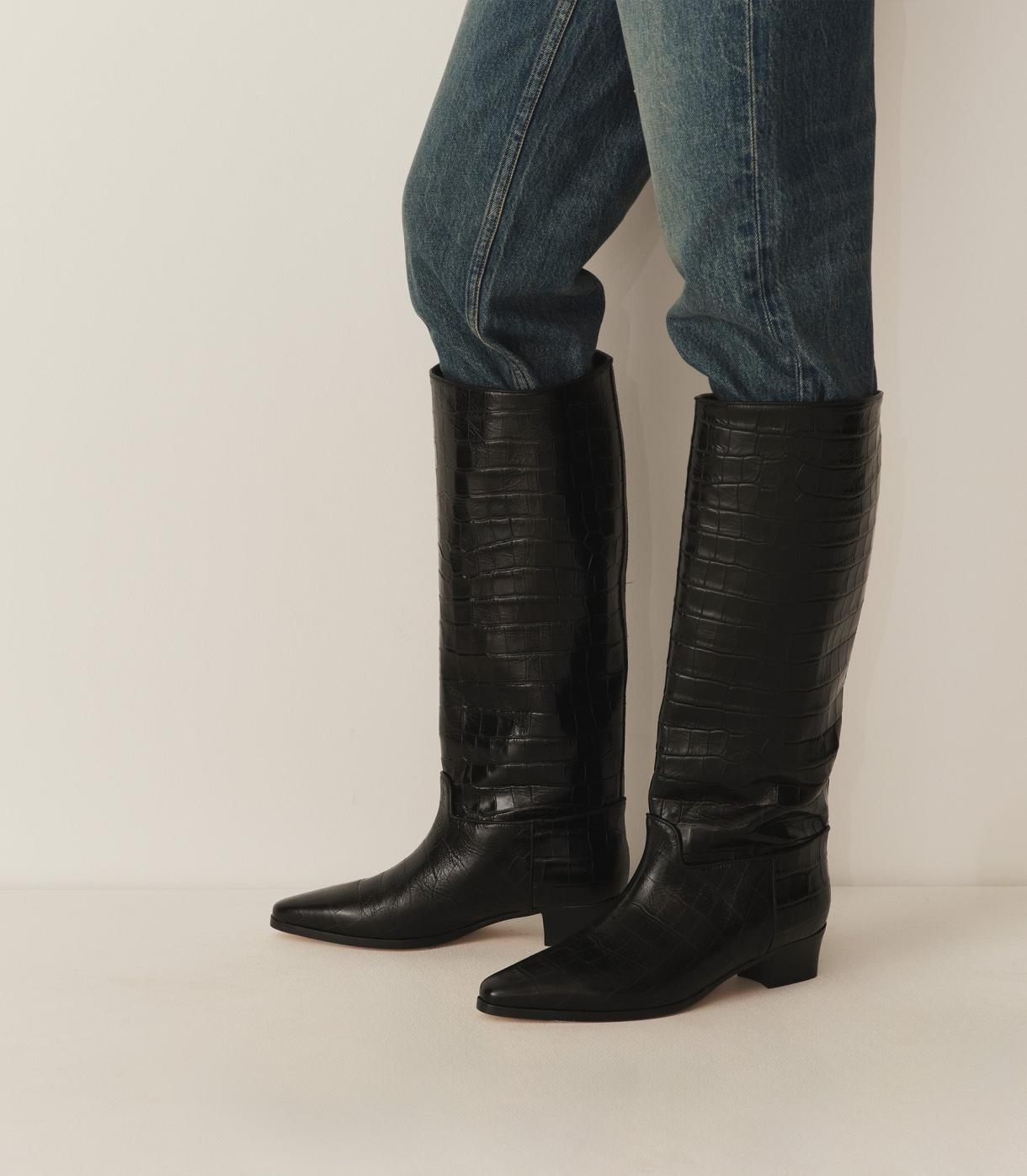 DÔEN Shoes | Riviera Boot Black Faux Croc - Women