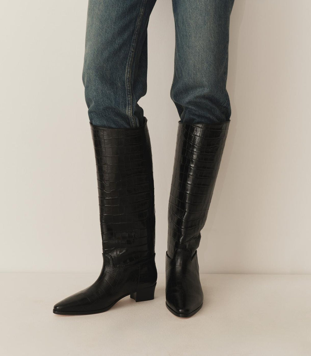 DÔEN Shoes | Riviera Boot Black Faux Croc - Women