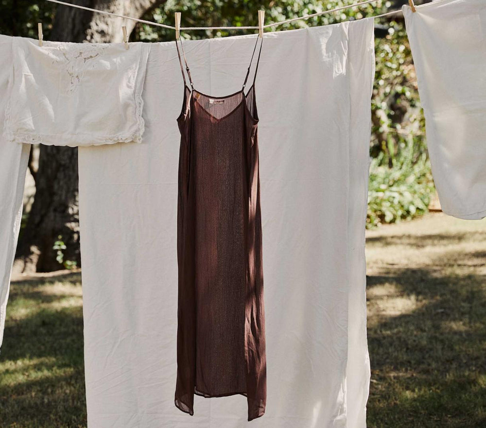 DÔEN Slips | Long Deep V-Neck Slip Umber - Women