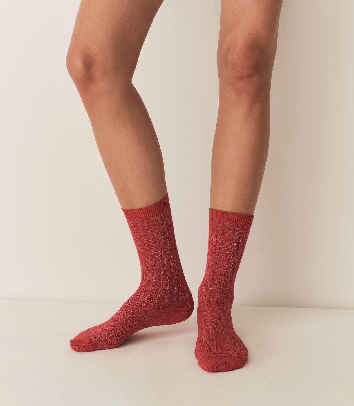 DÔEN Socks &amp; Tights | COLLÉGIEN Glitter Crew Sock Rouge Carmin - Women