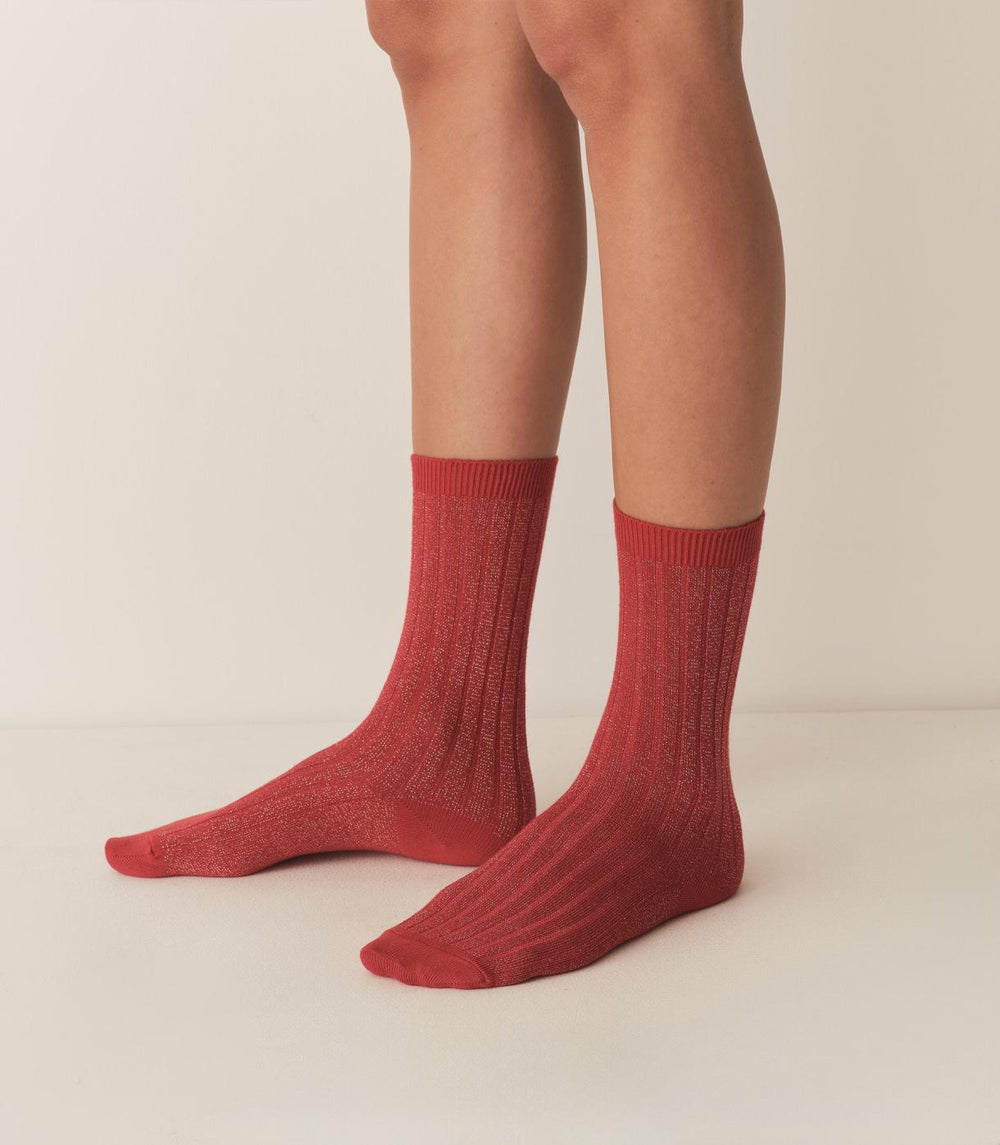 DÔEN Socks &amp; Tights | COLLÉGIEN Glitter Crew Sock Rouge Carmin - Women