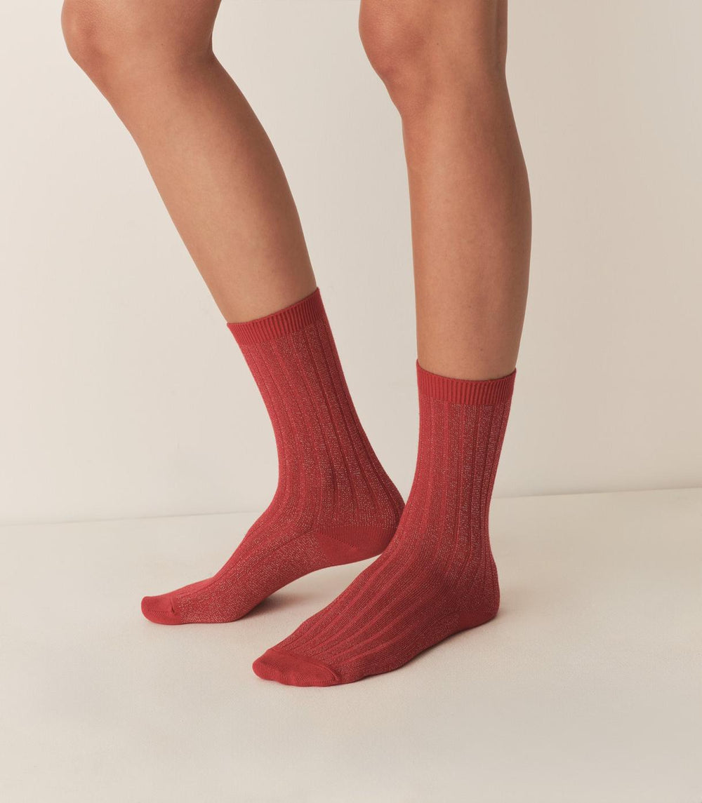 DÔEN Socks &amp; Tights | COLLÉGIEN Glitter Crew Sock Rouge Carmin - Women