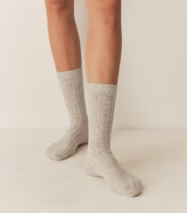 DÔEN Socks &amp; Tights | Collégien Merino Cashmere Ribbed Crew Socks Gris Clair - Women