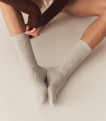 DÔEN Socks &amp; Tights | Collégien Merino Cashmere Ribbed Crew Socks Gris Clair - Women