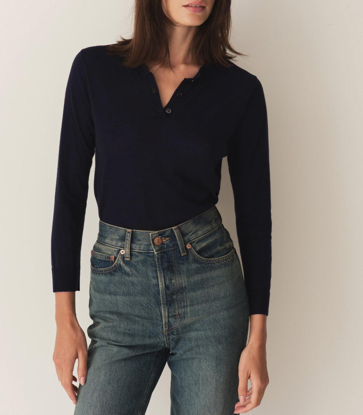 DÔEN Tees | Albany Knit Henley Deep Navy - Women