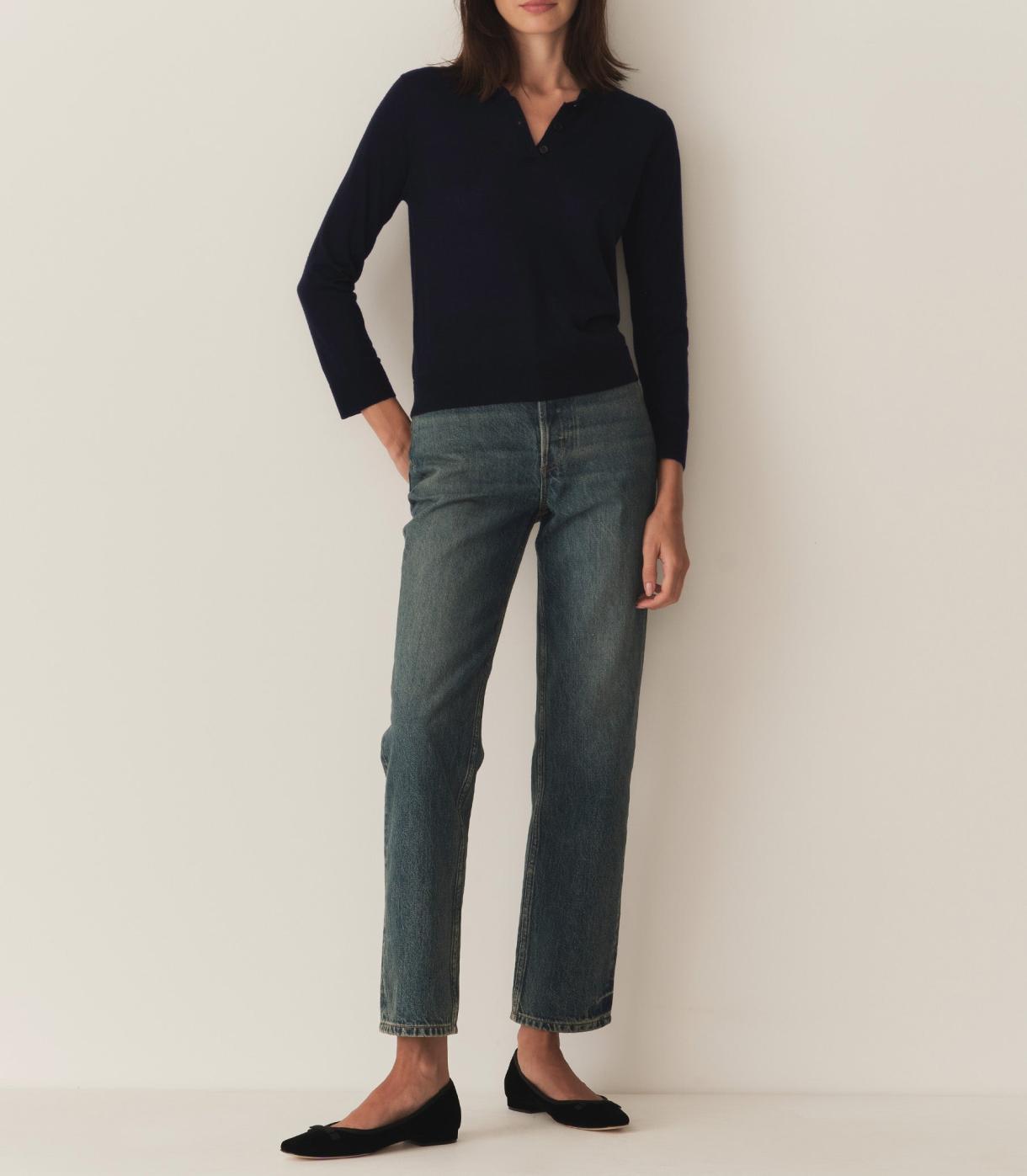 DÔEN Tees | Albany Knit Henley Deep Navy - Women