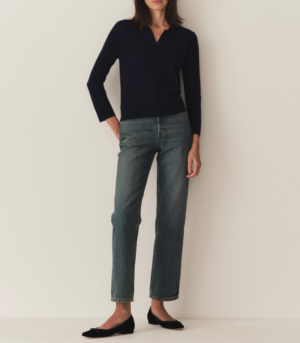 DÔEN Tees | Albany Knit Henley Deep Navy - Women