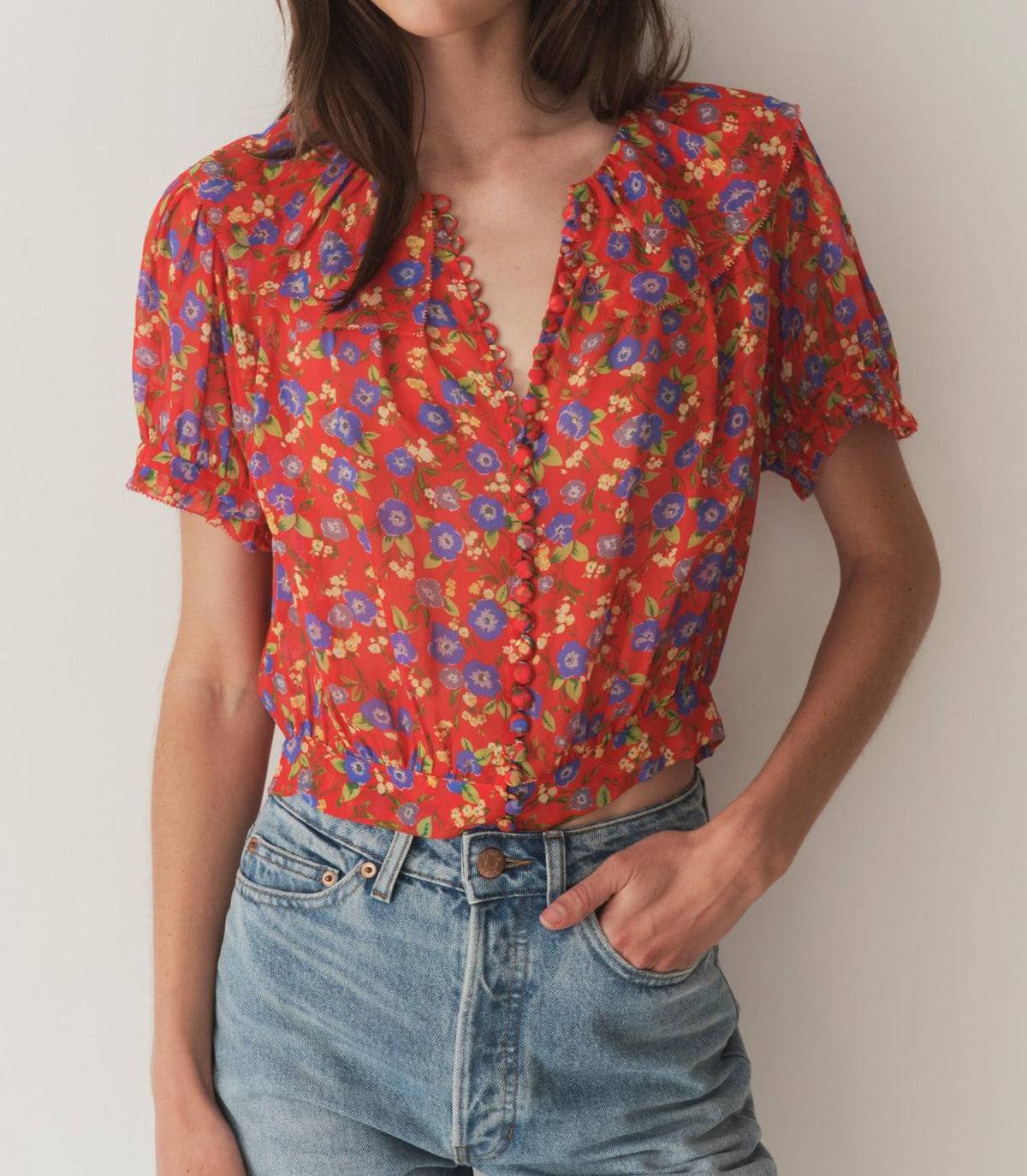 DÔEN Tops | Anaise Top Red Dayflower Meadow - Women