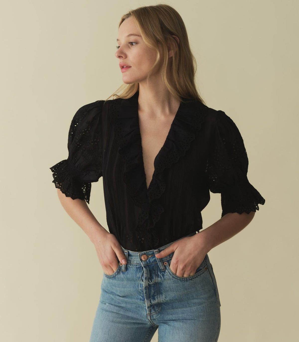 DÔEN Tops | Henri Top Black Eyelet - Women