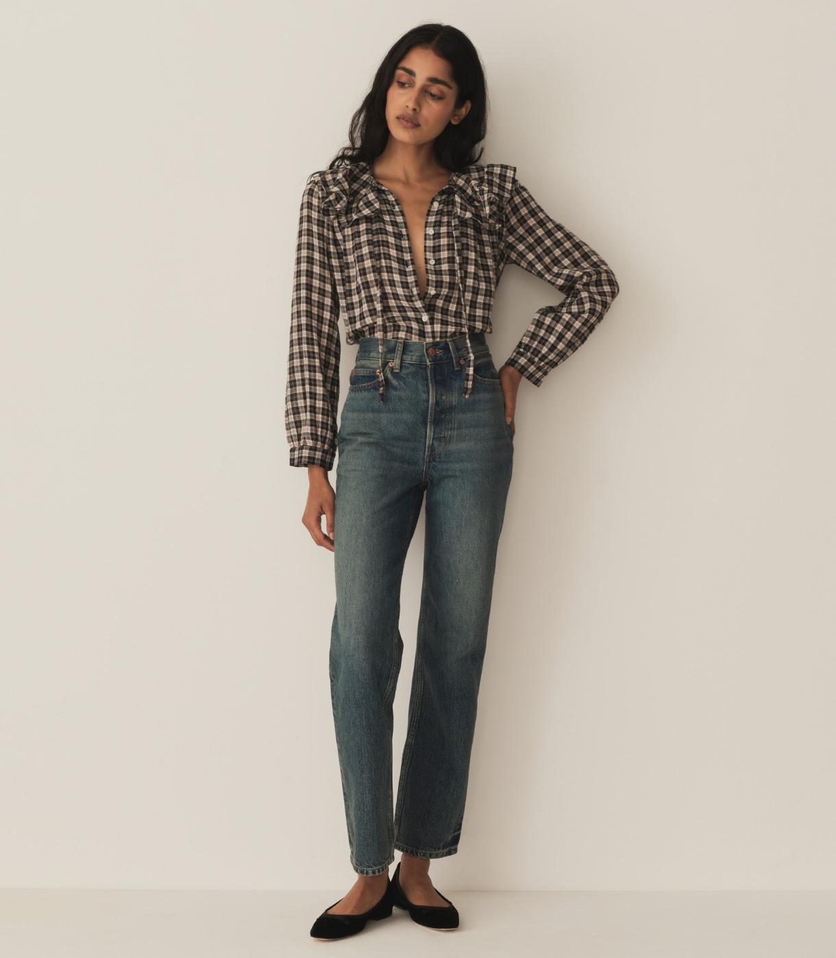 DÔEN Tops | Joelle Top Navy Countryside Plaid - Women